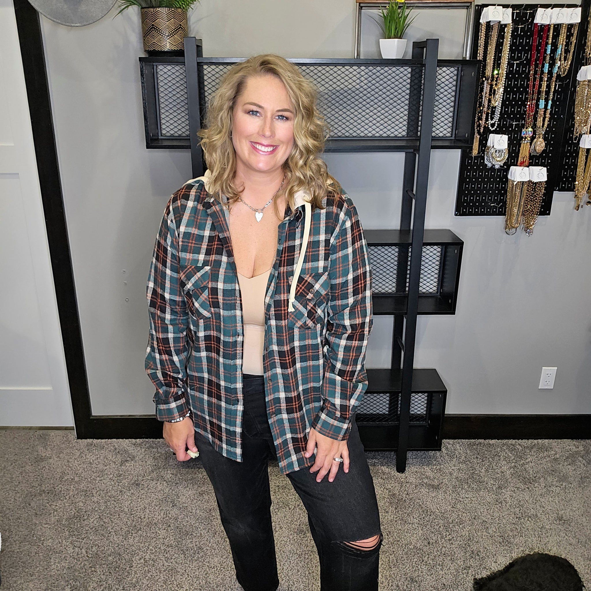 Living Out Loud Plaid Shacket - Hunter/Cream/Rust