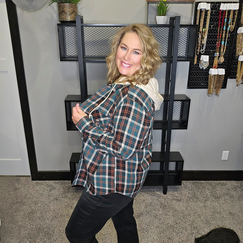 Living Out Loud Plaid Shacket - Hunter/Cream/Rust