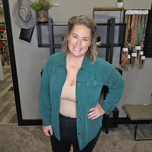 Have It All Ribbed Shacket - Hunter Green