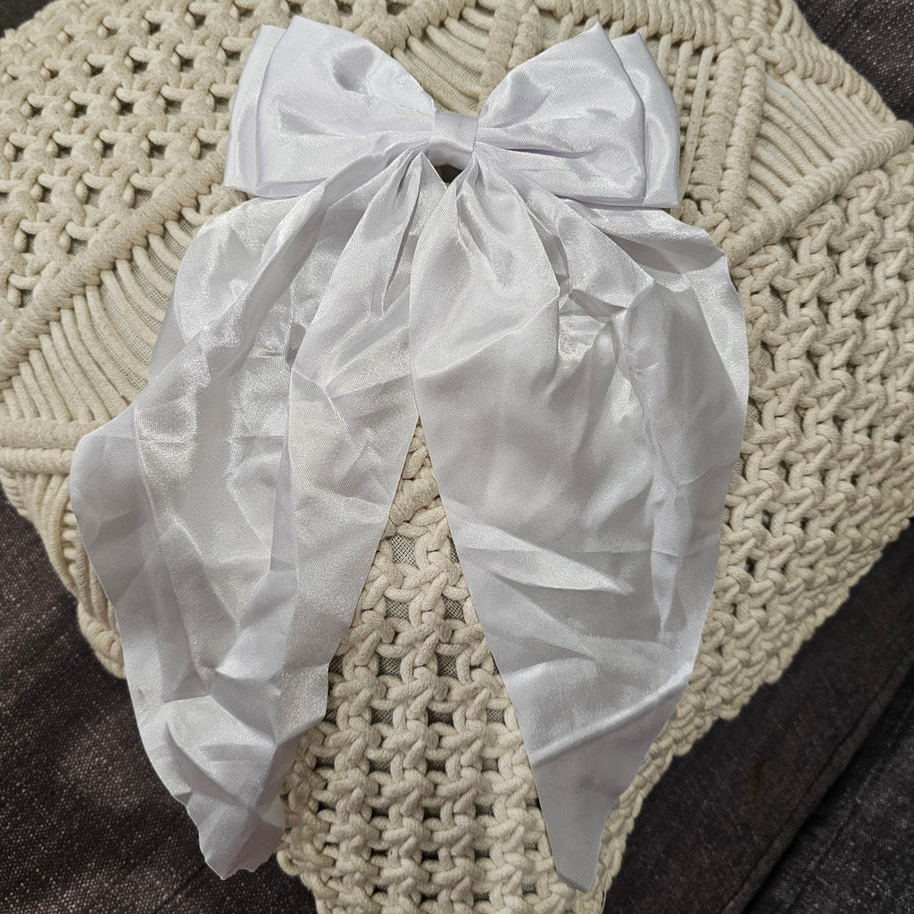 Satin Bow Clip - White