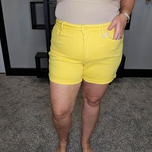 Wren Tummy Control Yellow Denim Shorts - Judy Blue