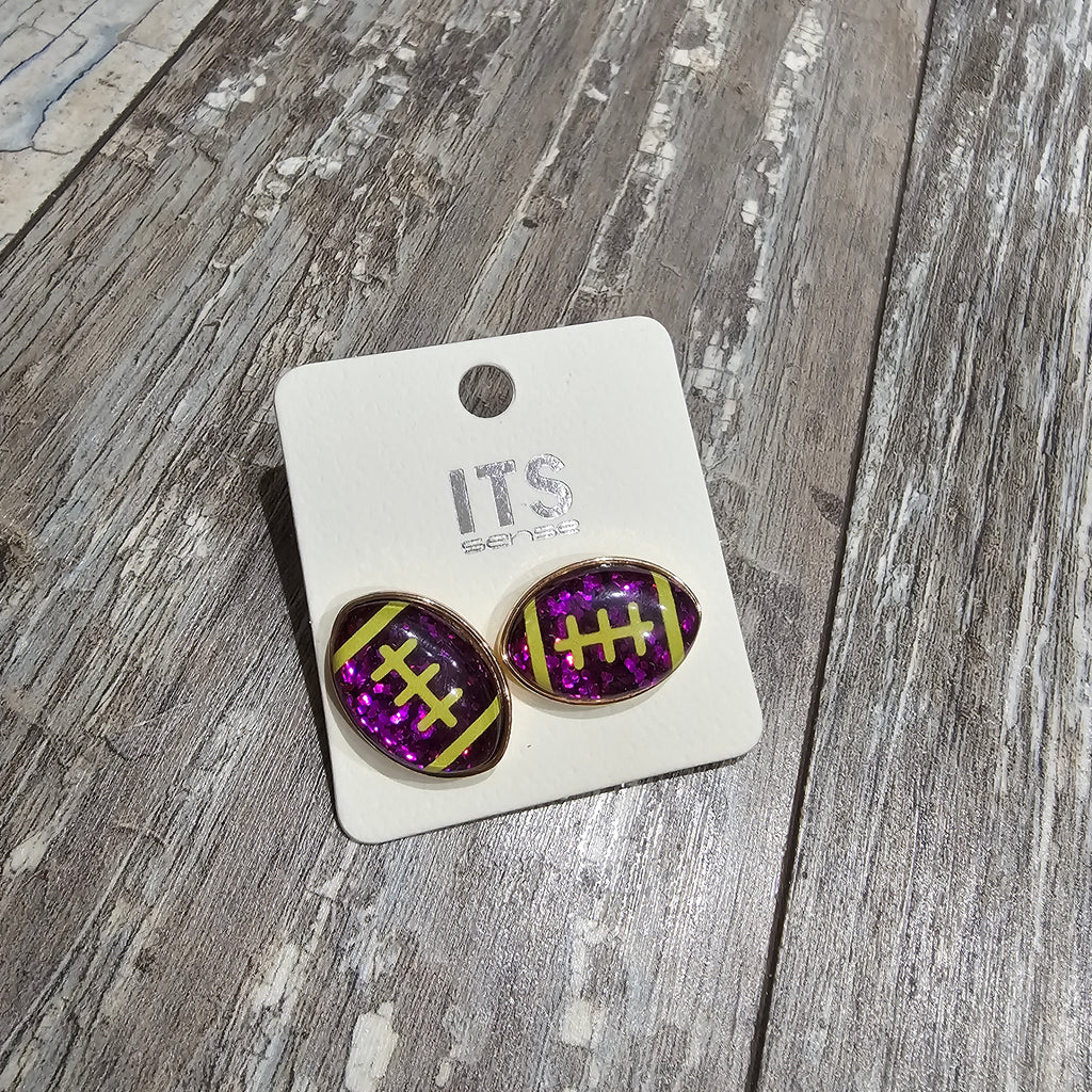Glitter Football Earrings - Purple/Yellow