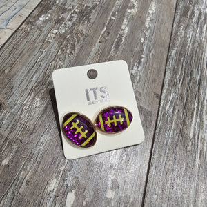 Glitter Football Earrings - Purple/Yellow