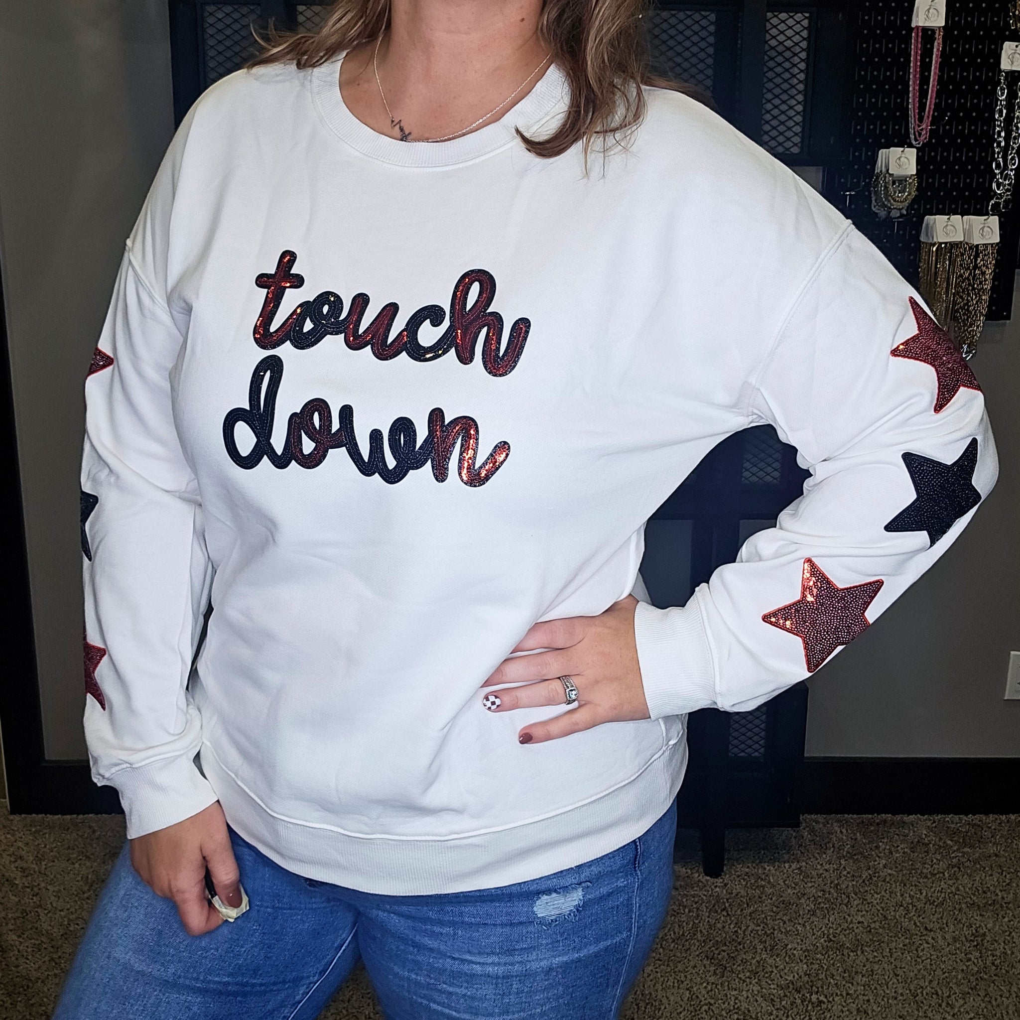 Sequined Touch Down Graphic Sweatshirt