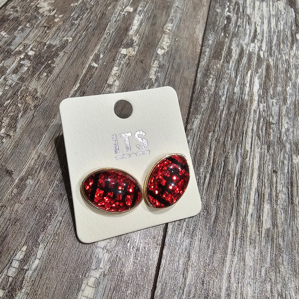 Glitter Football Earrings - Red/Black