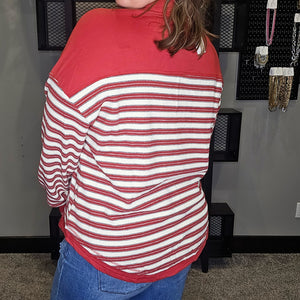 Red Stripe Collared Top
