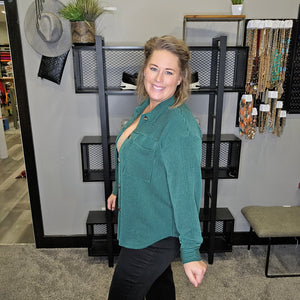 Have It All Ribbed Shacket - Hunter Green