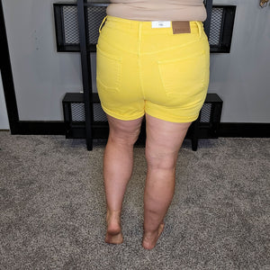 Wren Tummy Control Yellow Denim Shorts - Judy Blue