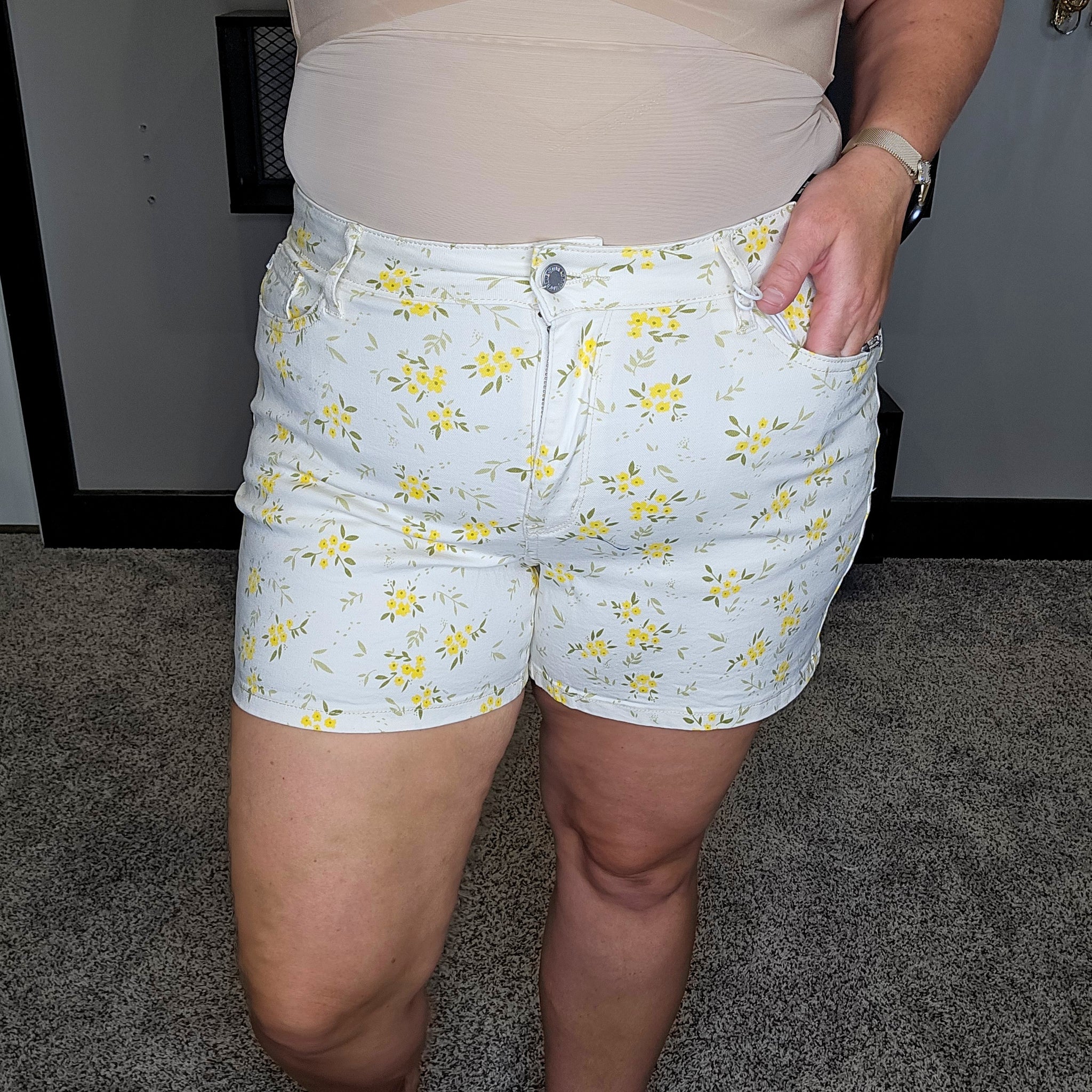 William Flower Print Denim Shorts - Judy Blue