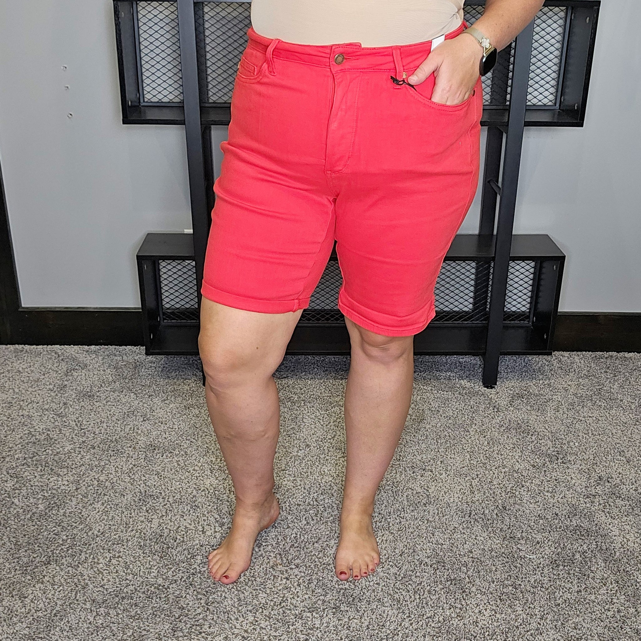Jackson Tummy Control Red Denim Shorts - Judy Blue