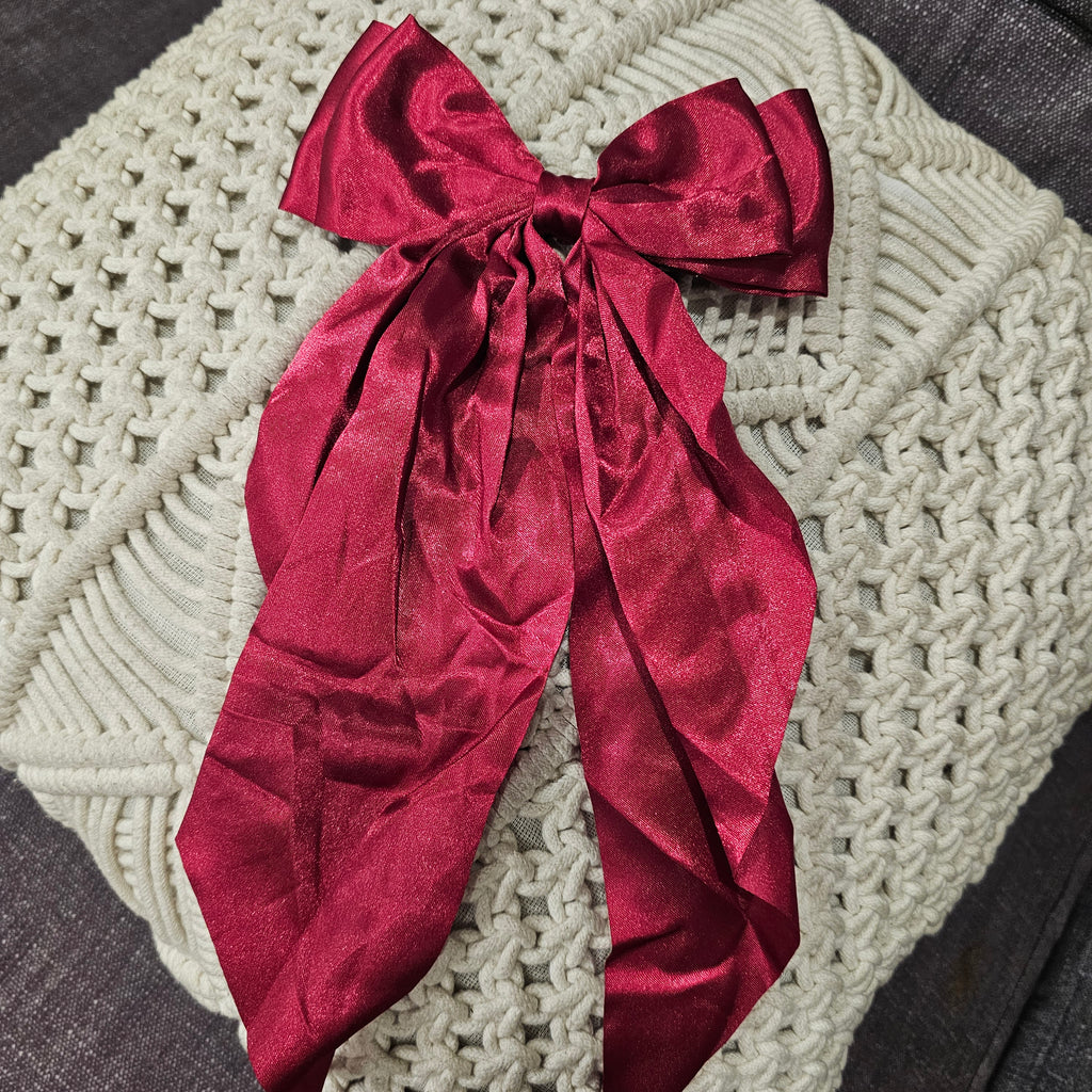 Satin Bow Clip - Burgundy