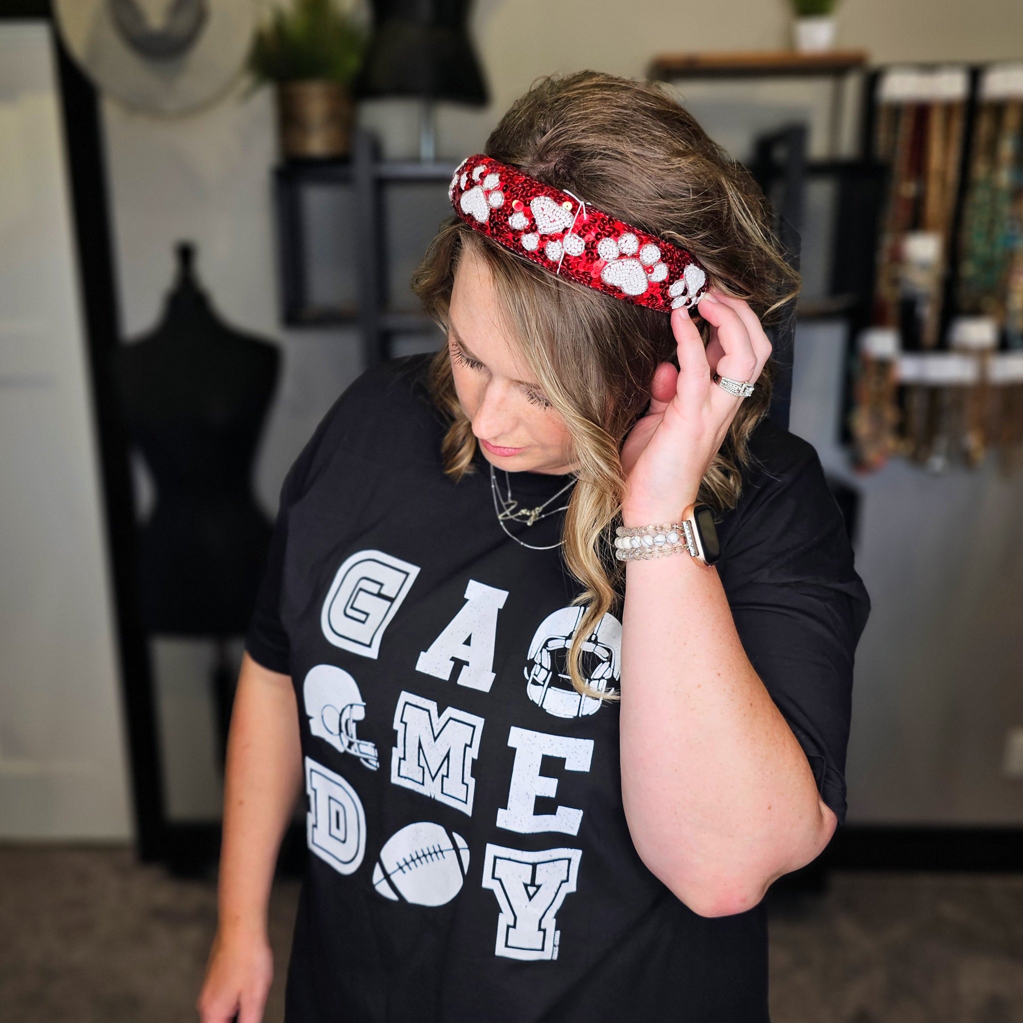 Paw Headband - Red/White