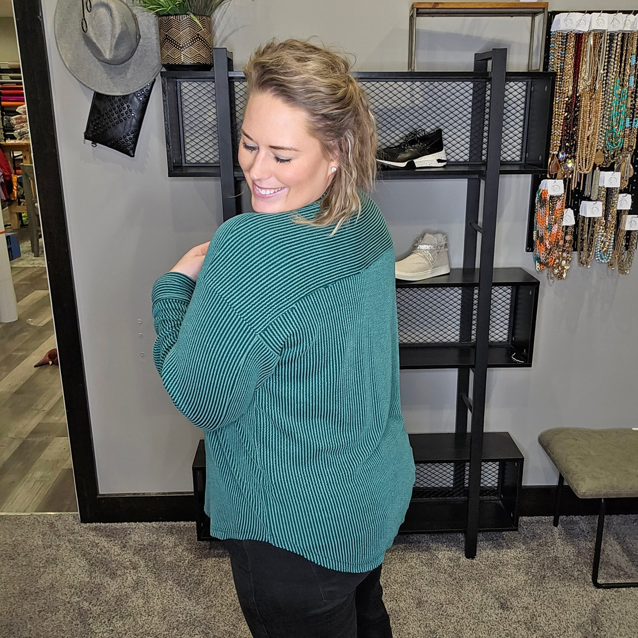 Have It All Ribbed Shacket - Hunter Green