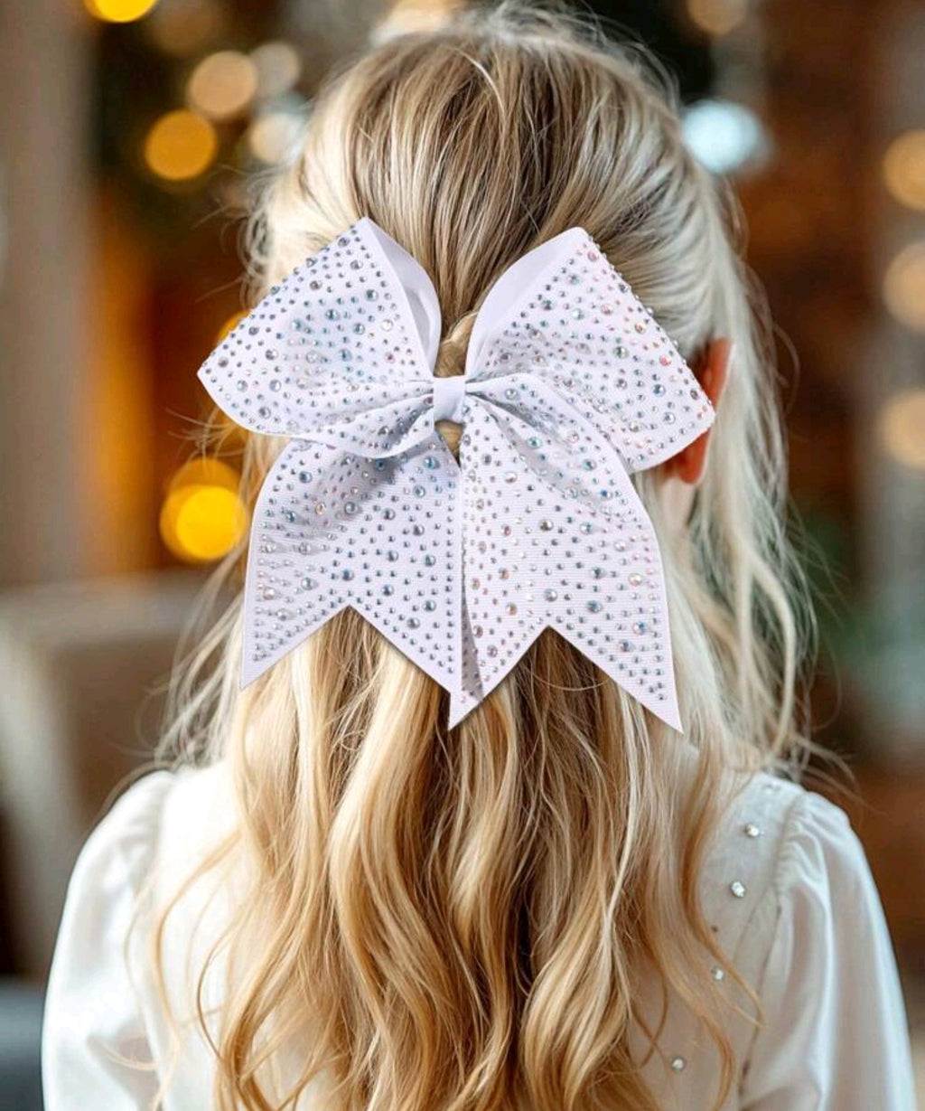 Sparkle Cheer Bow - White