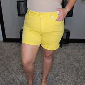 Wren Tummy Control Yellow Denim Shorts - Judy Blue