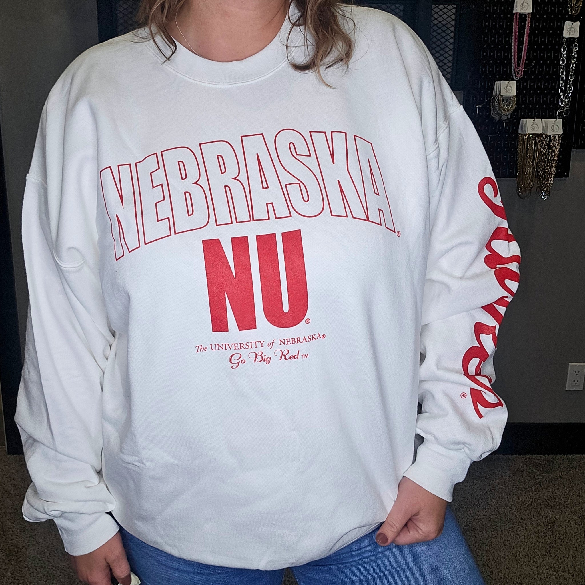 Nebraska White Graphic Sweatshirt