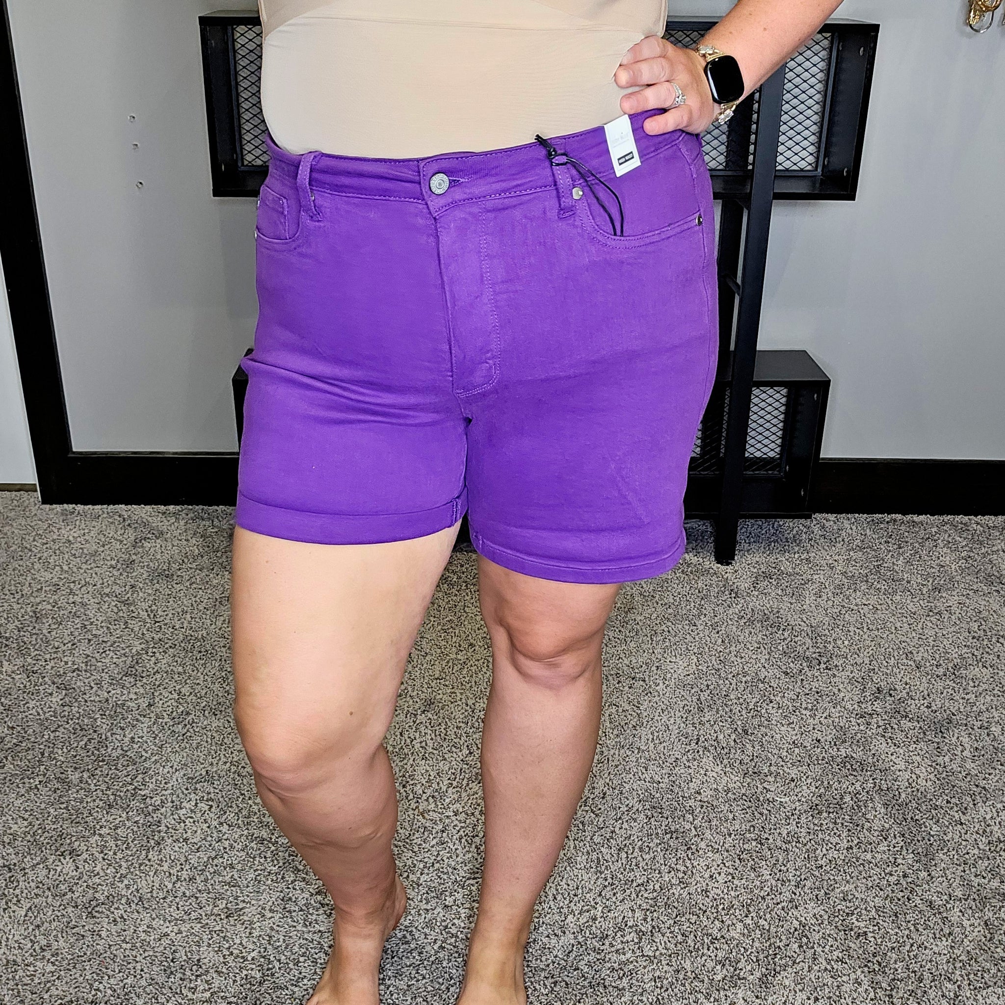 Sebastian Tummy Control Purple Denim Shorts - Judy Blue