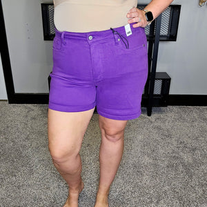Sebastian Tummy Control Purple Denim Shorts - Judy Blue