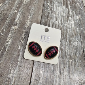 Glitter Football Earrings - Black/Maroon