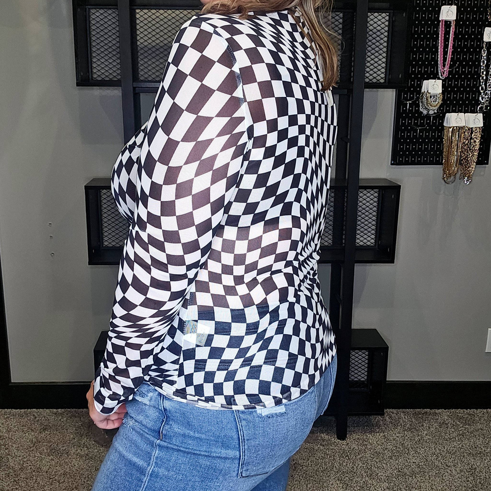 Crazy Checkered Mesh Top