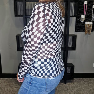 Crazy Checkered Mesh Top