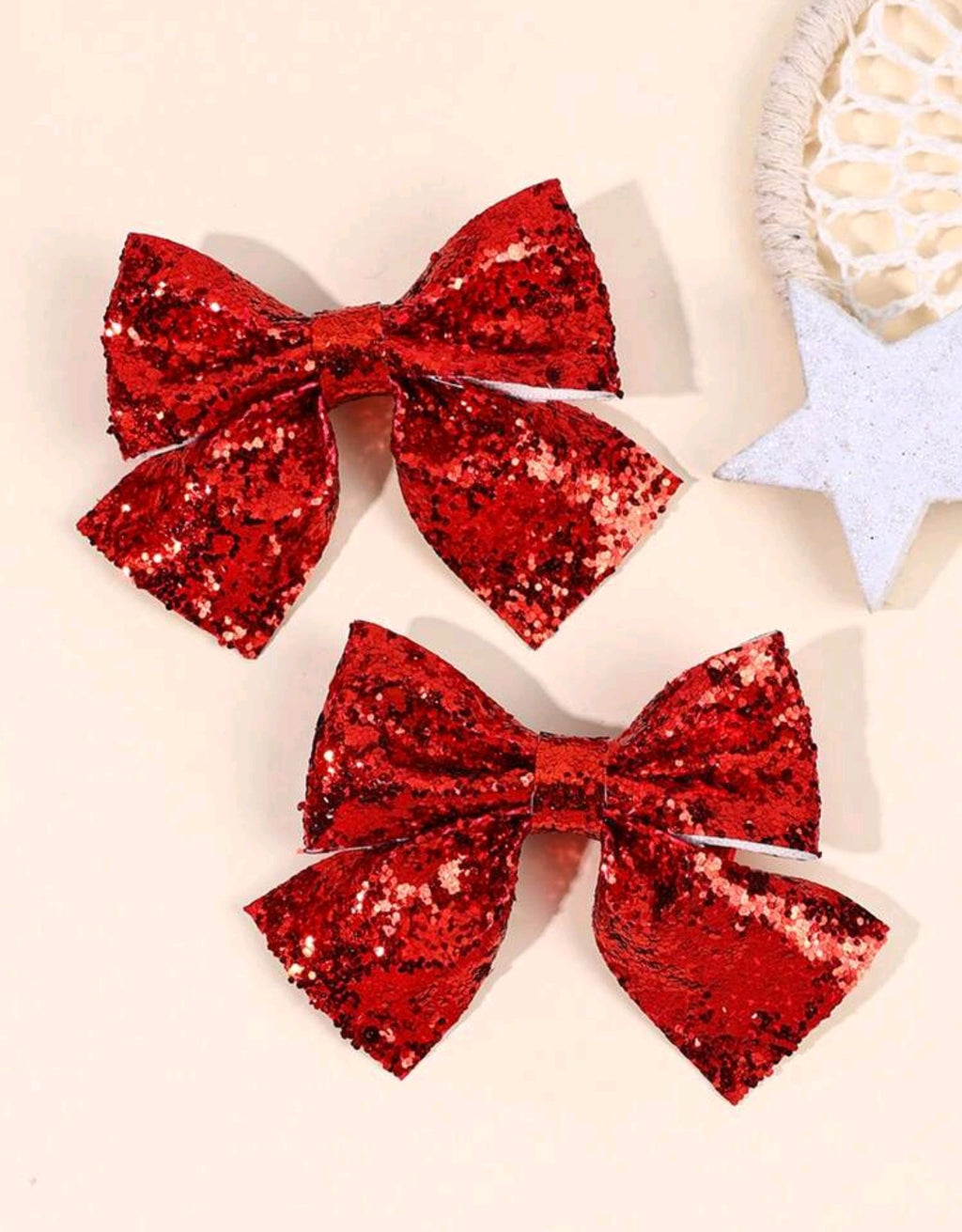 Red Sparkle Bow Clips