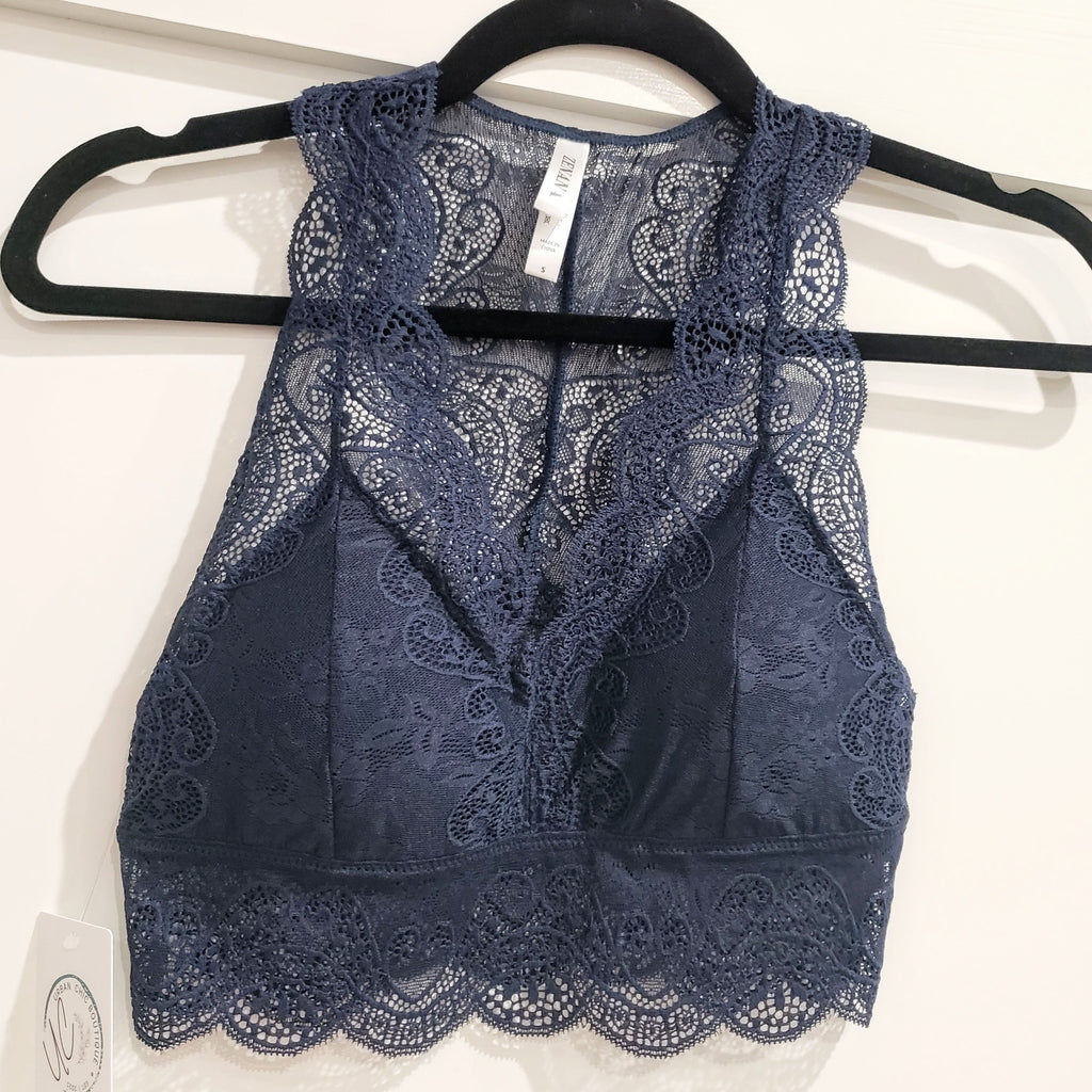 Lace Halter Bralette - Navy