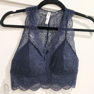 Lace Halter Bralette - Navy