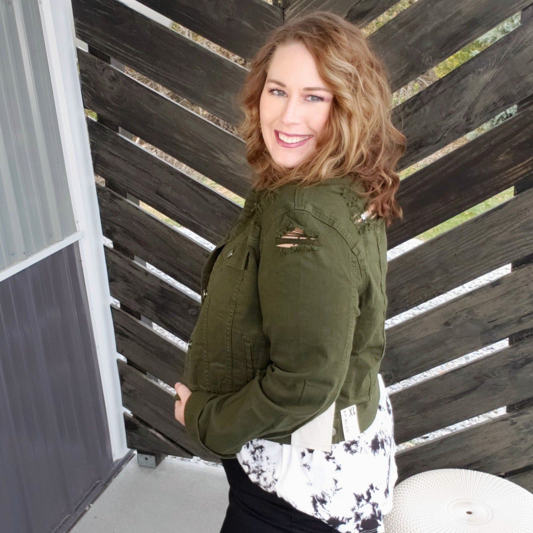 The Willow Distressed Denim Jacket - Olive