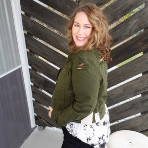 The Willow Distressed Denim Jacket - Olive