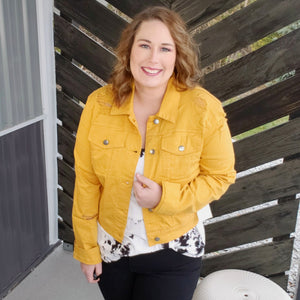 The Willow Distressed Denim Jacket - Mustard