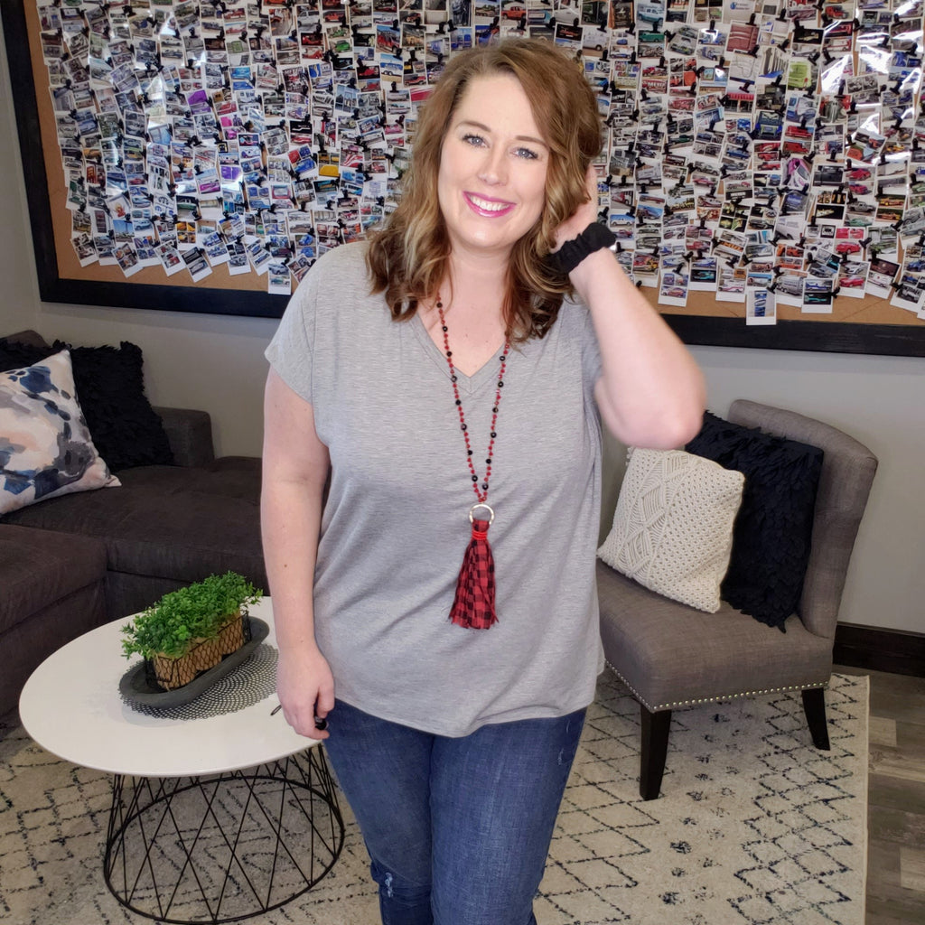 A Different Basic V-neck Top - Heather Grey