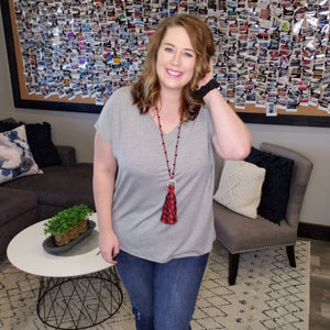 A Different Basic V-neck Top - Heather Grey