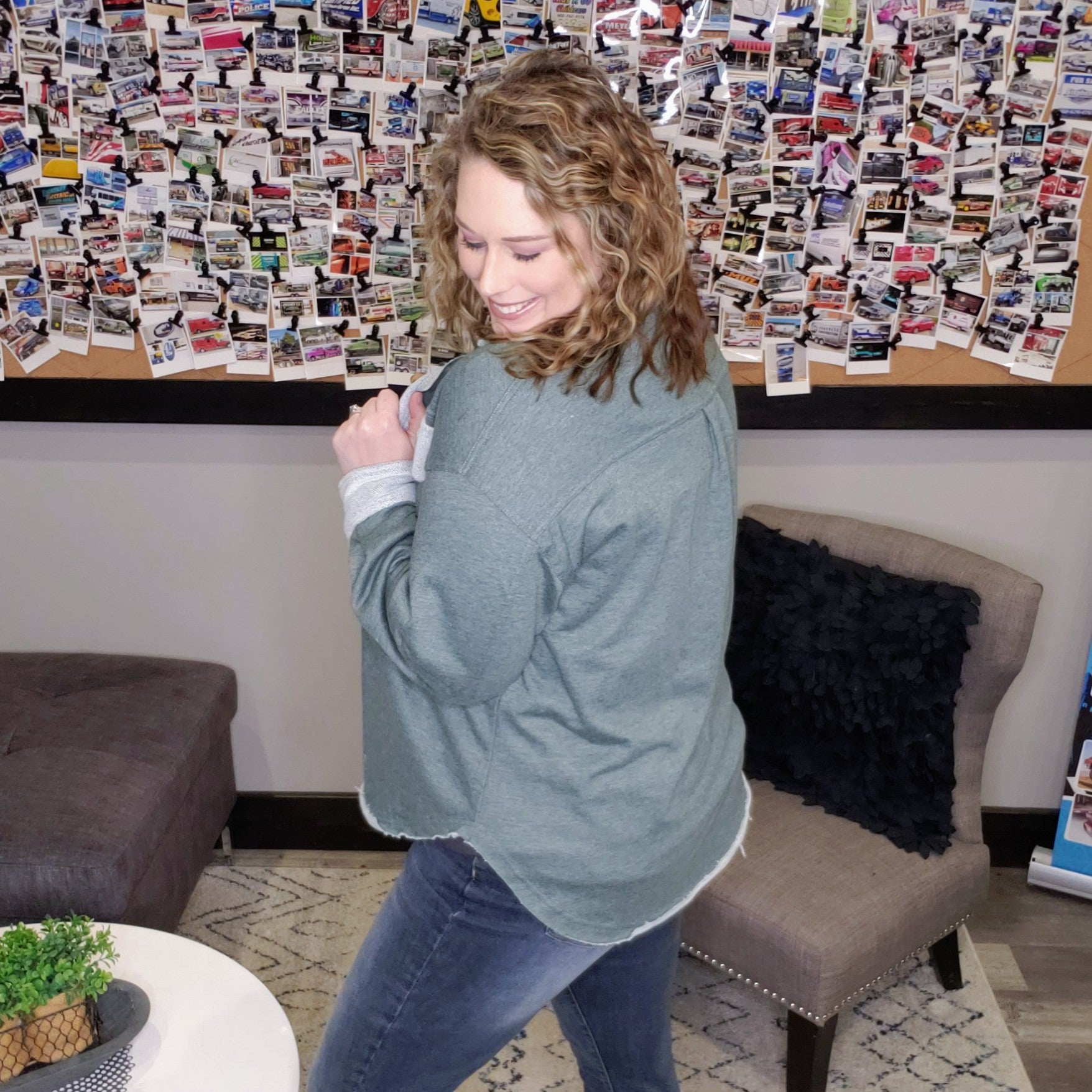 Here To Party Shacket - Hunter Green