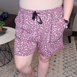 Leopard Casual Shorts - Cranberry