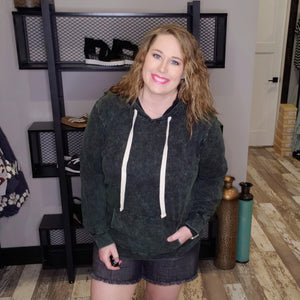 Mineral Washed Hoodie - Army Green