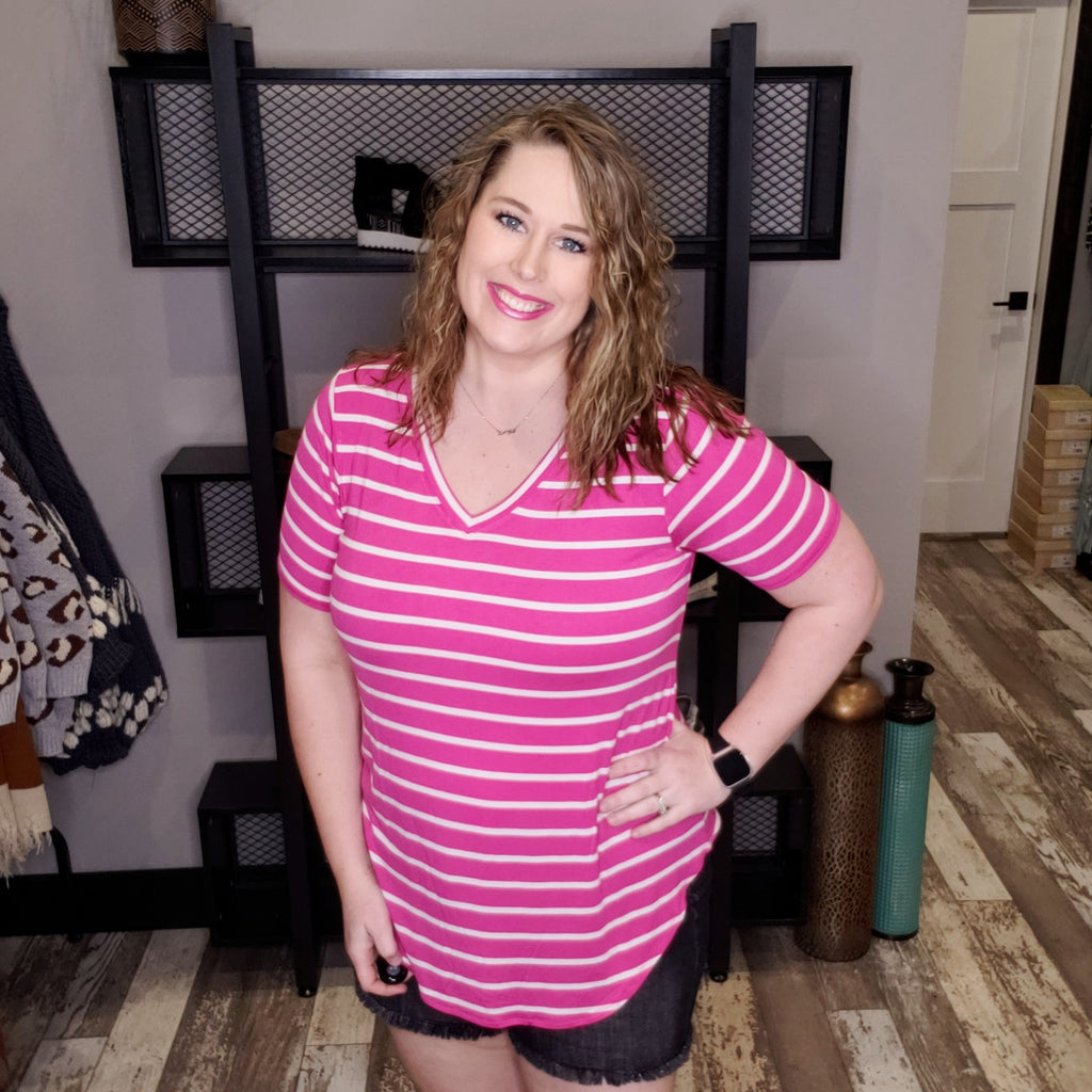 Stripe It Basic Top - Hot Pink/Ivory