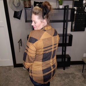 Understated Happiness Plaid Shacket - Camel