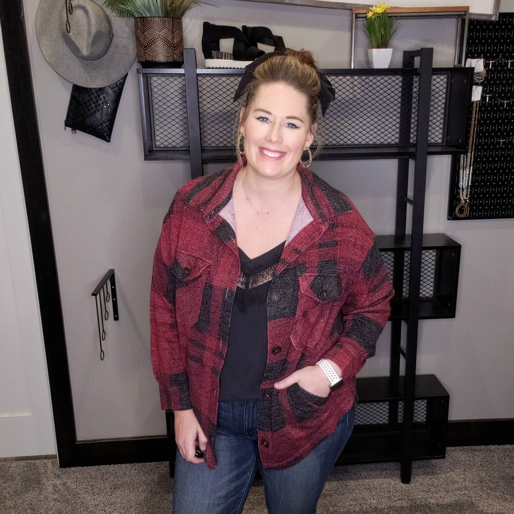 Understated Happiness Plaid Top - Burgundy