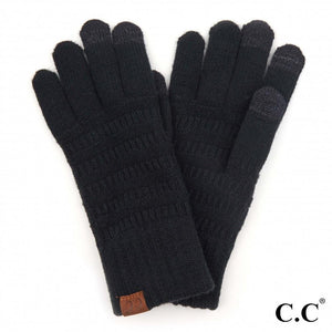 Tara Ribbed Knit Smart Touch Gloves - Black - C.C. Brand.