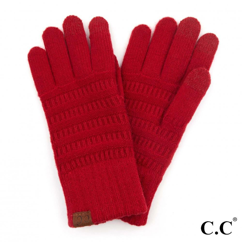 Tara Ribbed Knit Smart Touch Gloves - Chili - C.C. Brand.